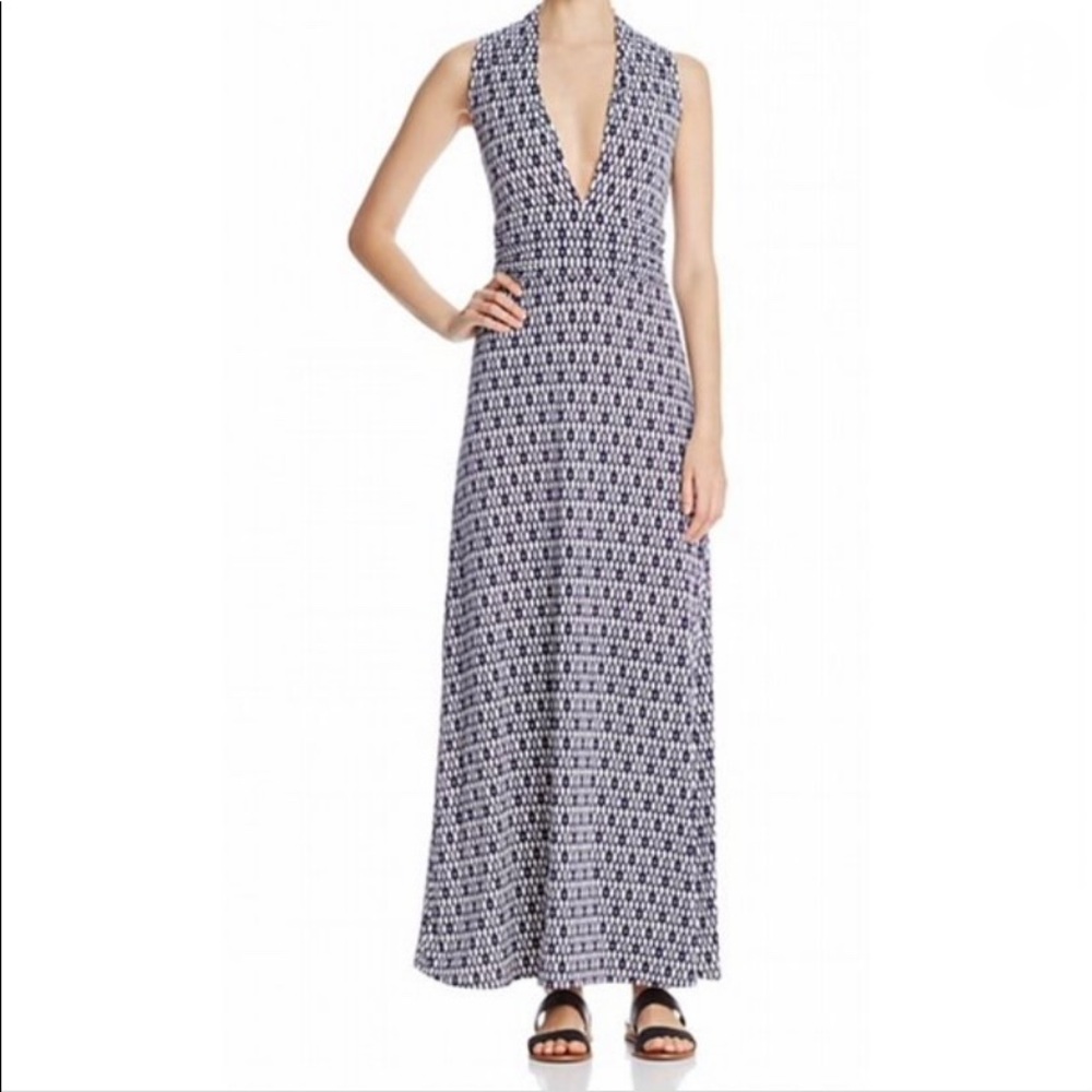VINCE CAMUTO Maxi Ikat Dress Sleeveless Blue White Size Medium - Picture 3 of 10